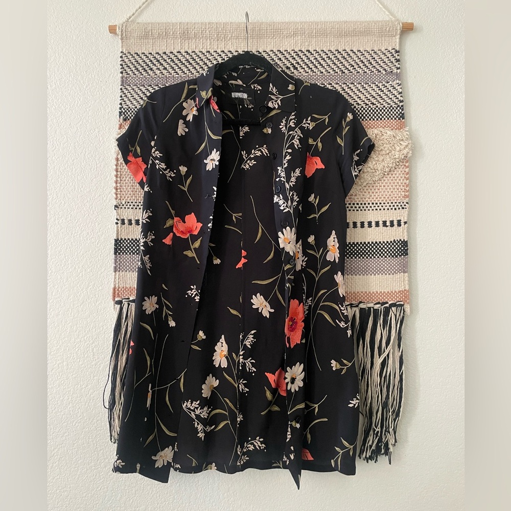 Reformation Black Floral mini dress